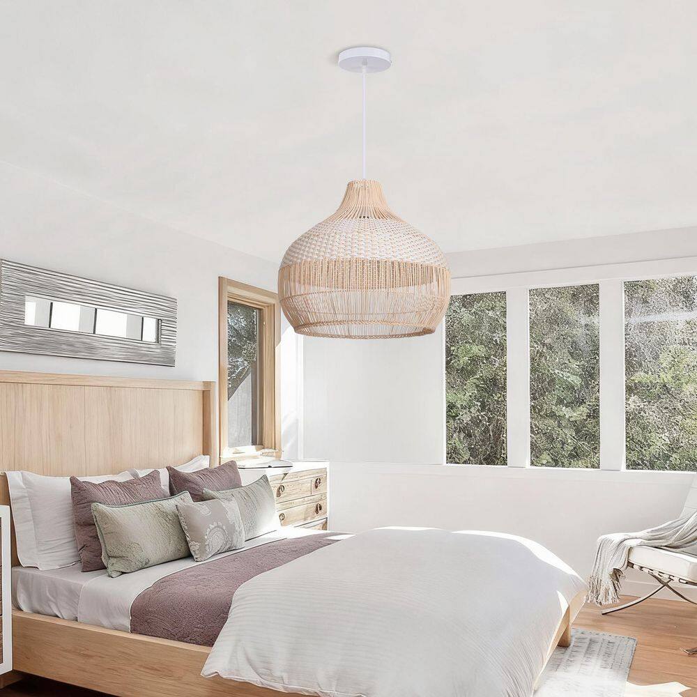 1-Light Two-Tone Hand-Woven Open-Weave Rattan Pendant Light, White and Natural Basket Shape, No Bulbs Included 22 in. price history on PriceWatchPro
