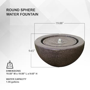 Round Sphere Water Fountain w/LED Light, Indoor Outdoor Decor, 10 in. Tall, Grey