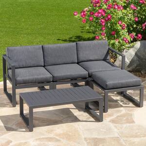 Navan Dark Grey 5-Piece Aluminum Outdoor Sectional Set with Black Cushions