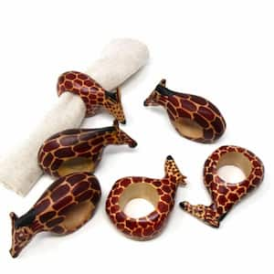 African Carved Red Mahogany Giraffe Napkin Rings 4 in. W x 3 in. H