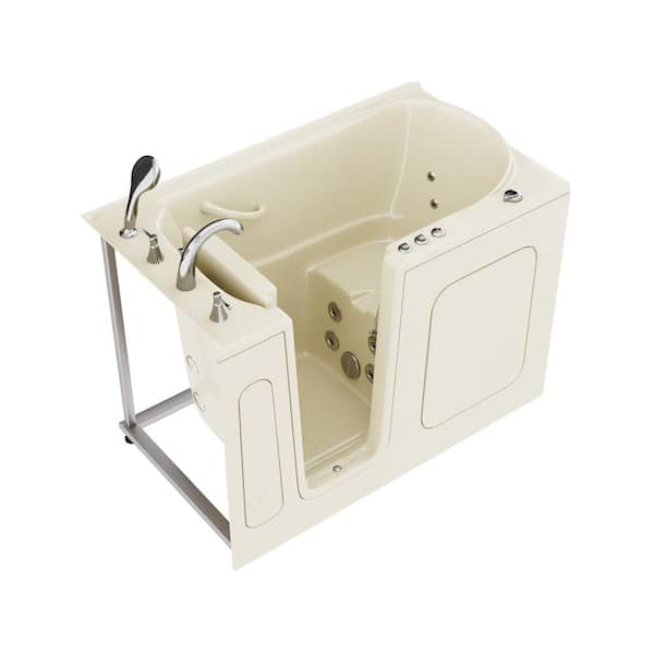 HD Series 54 in. Right Drain Quick Fill Walk-In Whirlpool Bath Tub with Powered Fast Drain in Biscuit