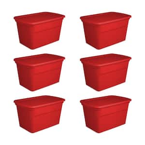 30 Gal. Durable Stacking Seasonal Storage Bin, Red (6-Pack)