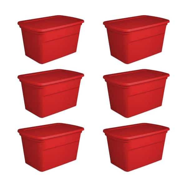 Sterilite Classic Lidded Stackable 30 Gal Storage Tote Container, 6 Pack 