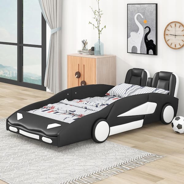 Harper & Bright Designs Black Twin Size Race Car-Shaped Platform Bed with Wheels