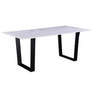 Juno 72 in. Marble Rectangle Dining Table w/ Black Metal Sled Base Seats 6