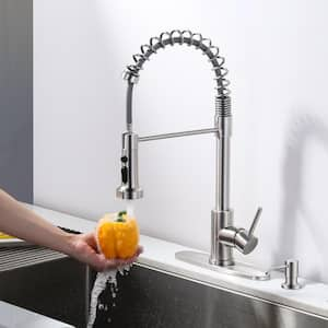 Single Handle Pull-Down Sprayer Kitchen Faucet with Soap Despenser with 3 Spray Mode Stainless Steel in Brushed Nickel