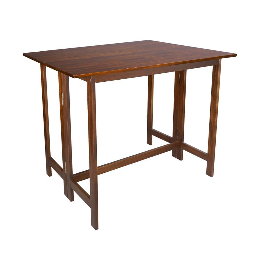 Warm Brown Solid Wood Flip-Top Folding Dining Table