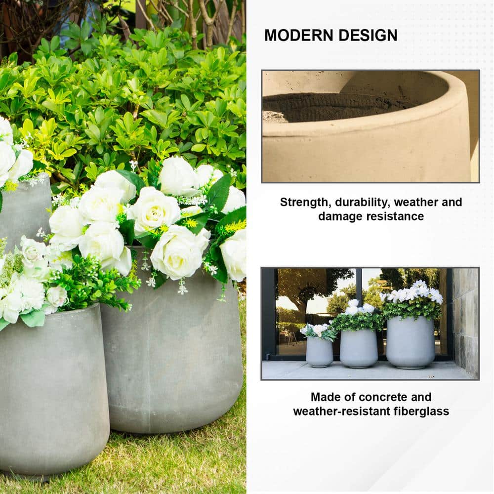 Set of 3 Gray Lightweight Concrete Footed Tulip Planters