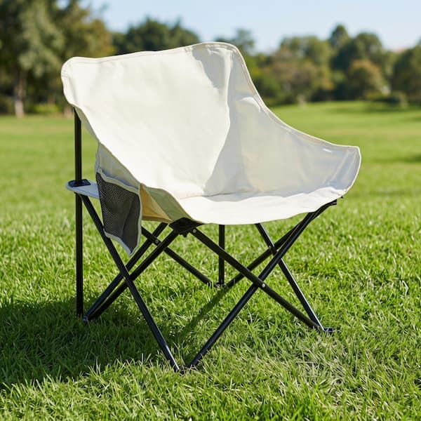 Beige 2PCS Portable Folding Camping Chairs with Carry Bag Lightweight Outdoor Seats for Camping Fishing Tailgating