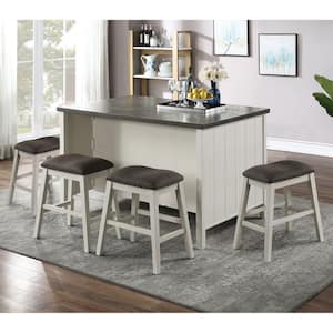 Lindred 5-Piece Off-White and Dark Gray Counter Height Table Set
