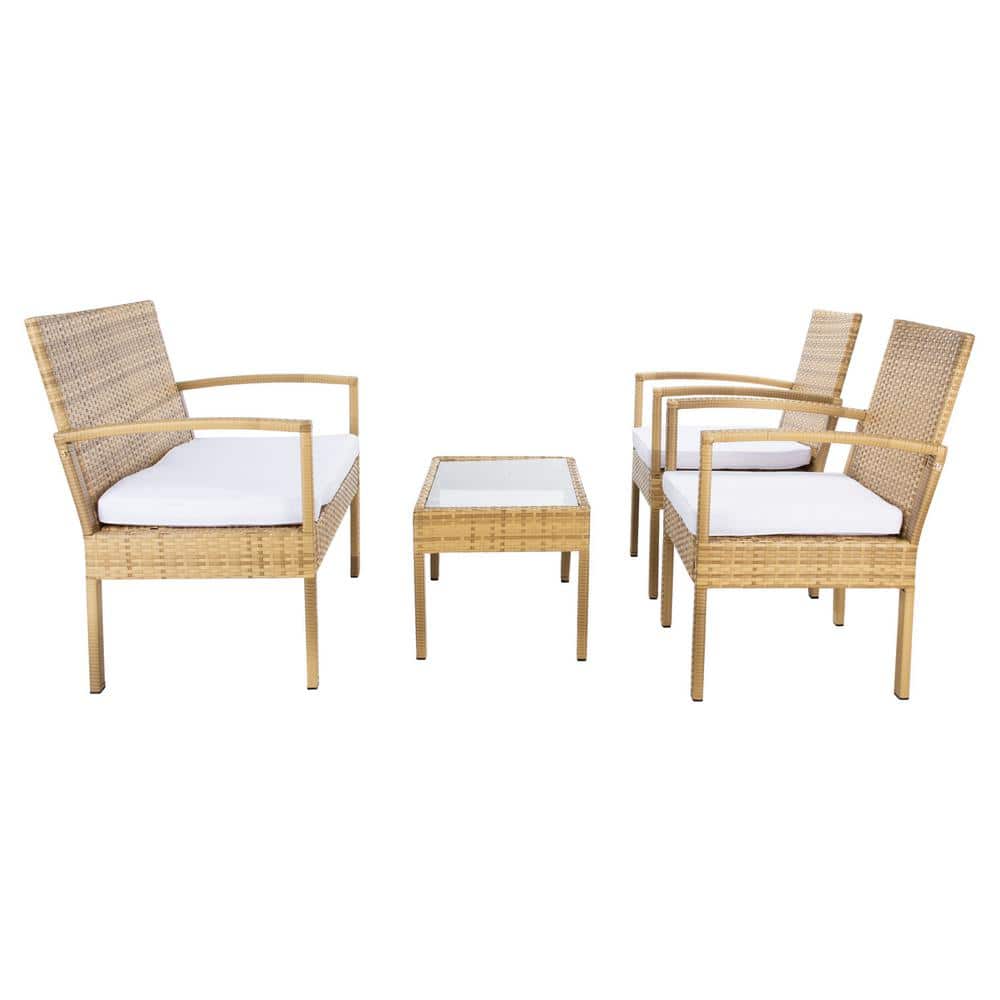 Bassey Natural Wicker 4-Piece Patio Set with White Cushions