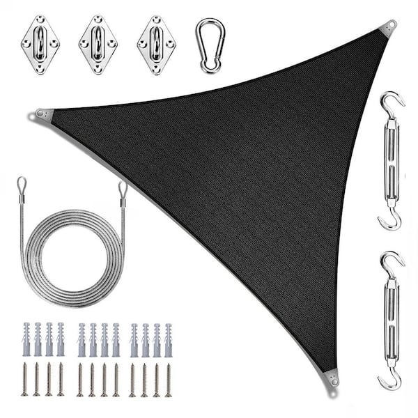 Super Ring 30 ft. x 30 ft. x30ft. Triangle Sun Shade Sail with Hardware Kit and Cable-Black