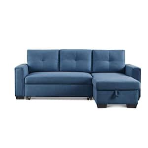 Modern Series 92 in. Blue Solid Velvet Polyester Full Size Sofa Bed with Storage