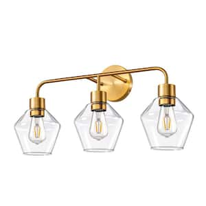 24 in. 3-Light Satin Brass Vanity Light with sophisticated 5-Sided Clear Glass Shade