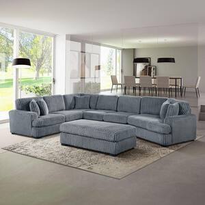 Lyndon Gray Corduroy Fabric Rectangle Ottoman
