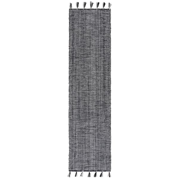 Montauk 2 ft. x 9 ft. Black Distressed Solid Fringe Runner Rug