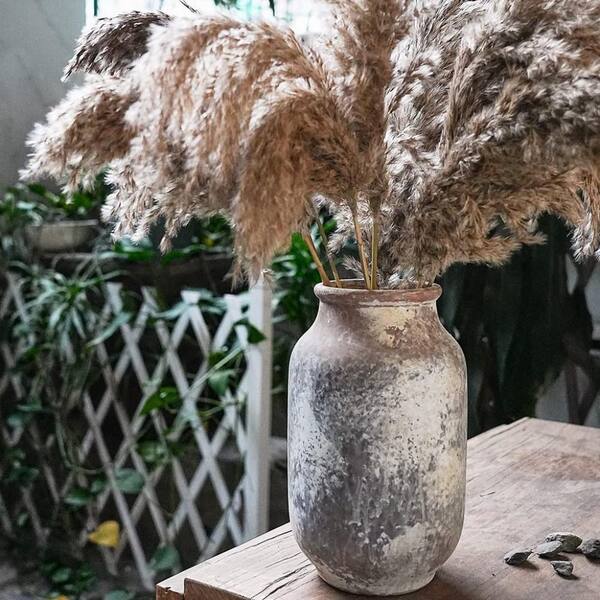Brown 9.5 in. Ceramic Large Vase, Pottery Decorative Flower Vase