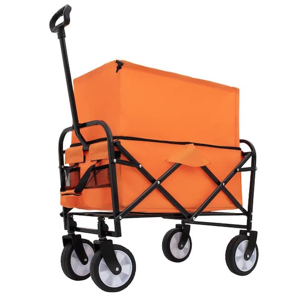 Huluwat Orange 1.8 cu. ft. Steel Collapsible Garden Cart for Camping Gardeing, Maximum Load Capacity 200 lbs.