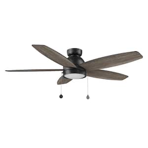 Treyton 52 in. Integrated LED Indoor Black 5-Speed DC Ceiling Fan with Light Kit and Color Changing Pull Chain