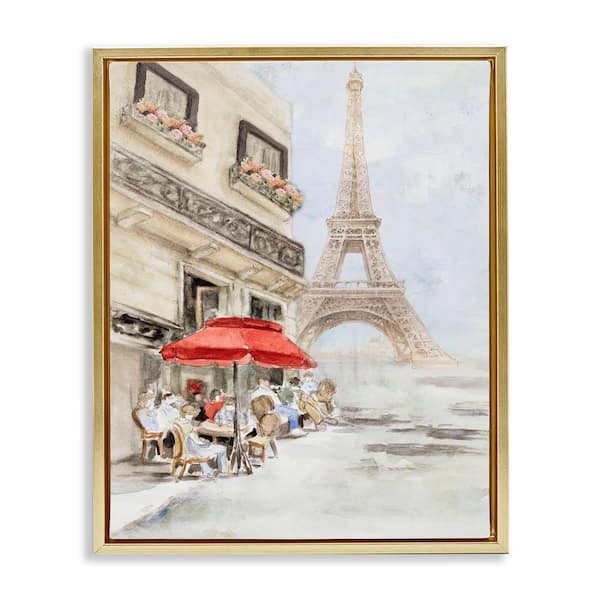 Stupell Industries Sunday Lunch Eiffel Tower by Lanie Loreth Gold Floater Frame Abstract Graphic Art Print 31 in. x 25 in.
