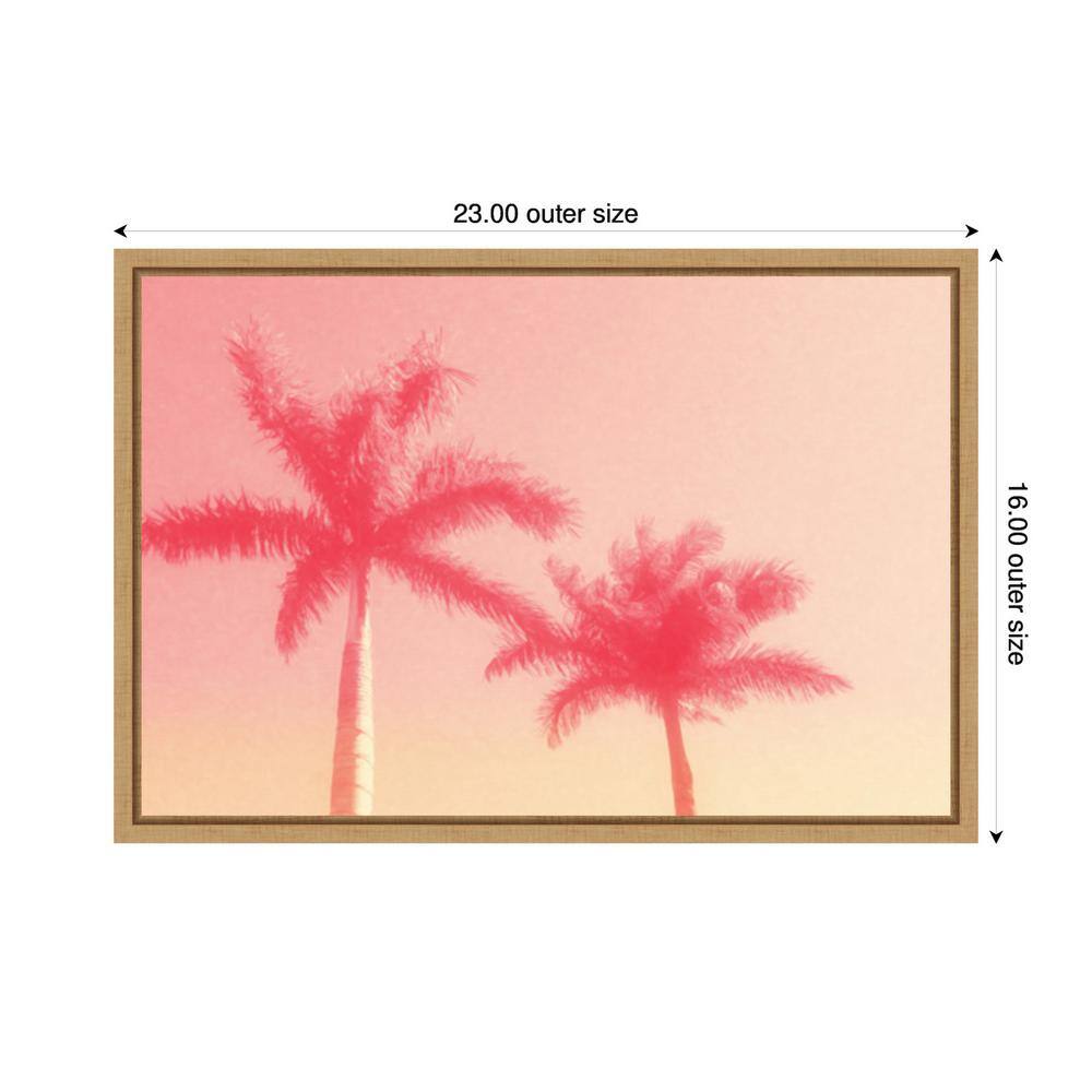 Palm Trees in Pink Scenic Landscape Canvas Wall Art with Maple Frame