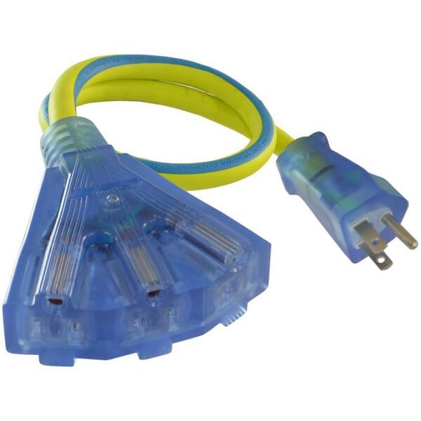 Conntek 2 ft. SJEOW 12/3 15 Amp 125-Volt All Weather Multi-Outlet Power Adapter with Lighted End