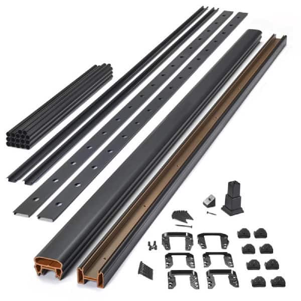 Transcend 8 ft. x 42 in. Charcoal Black Composite Stair Deck Rail Kit with Black Round Aluminum Balusters