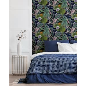Passion Flower Navy Non-Woven Paste the Wall Strippable Wallpaper