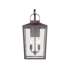 Devens 2-Light 10 in. Powder Coated Bronze Outdoor with Clear Seeded Glass