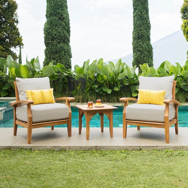 Cambridge Casual Cambridge Casual Caterina Teak Wood 3-Piece Patio Conversation Set with Beige Cushion