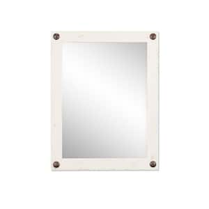 31 in. x 24 in. Farmhouse Rectangle Solid Wood Framed Whitewash Bathroom Decorative Nails Vanity Wall Mirror