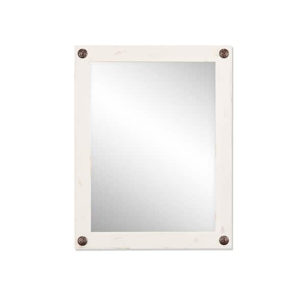 Unbranded 31 in. x 24 in. Farmhouse Rectangle Solid Wood Framed Whitewash Bathroom Decorative Nails Vanity Wall Mirror