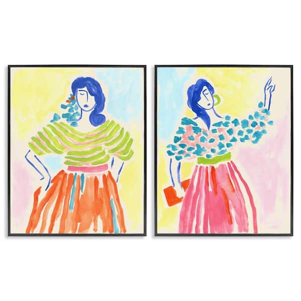 Stupell Industries Stylish Women Bright Hues by June Erica Vess 2 Pieces Black Framed People Giclee Art Print 20 in. x 16 in.