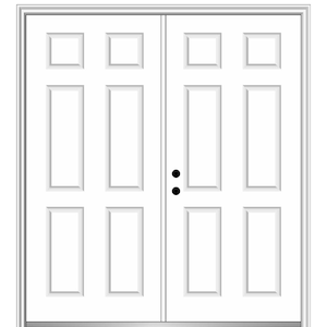 72 in. x 80 in. Classic Right-Hand Inswing 6-Panel Painted Fiberglass Smooth Prehung Front Door with Brickmould