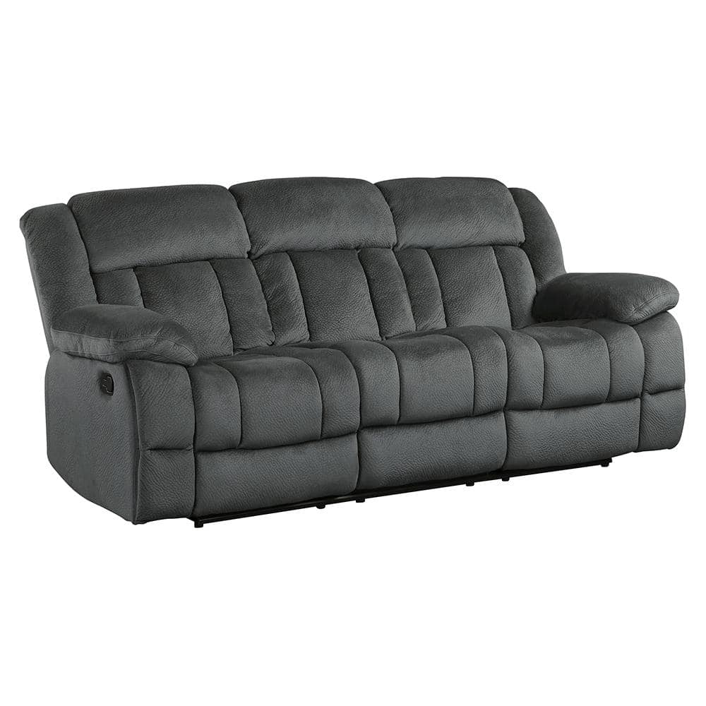 Laurelton Charcoal Microfiber Double Reclining Sofa with Cup Holders