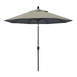9 ft. Stone Black Aluminum Market Patio Umbrella with Push Tilt Crank Lift in Spectrum Dove Sunbrella