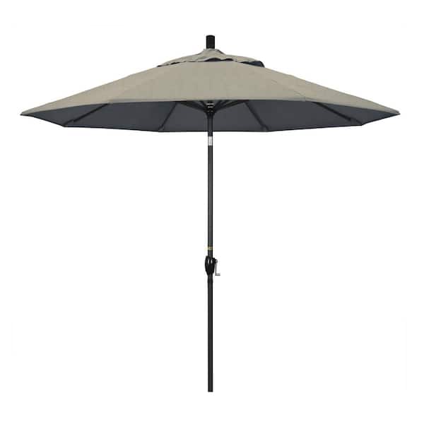 California Umbrella 9 ft. Stone Black Aluminum Market Patio Umbrella with Push Tilt Crank Lift in Spectrum Dove Sunbrella
