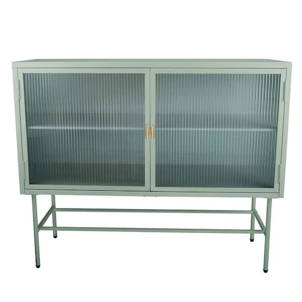 wetiny Light Green Sideboard with Glass Door