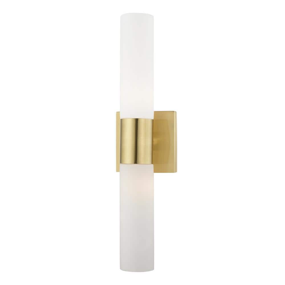 Satin Brass 2-Light Vanity with Opal Glass Shades