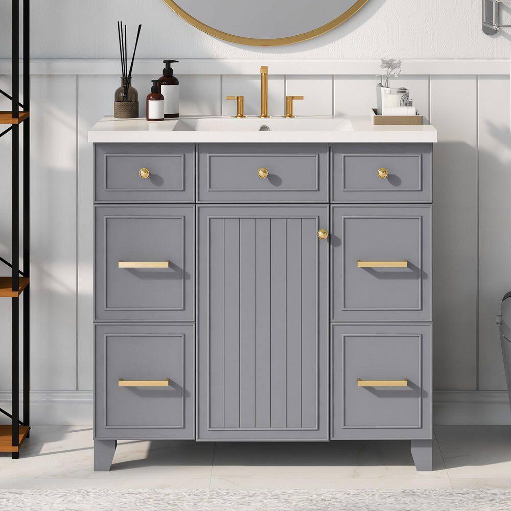 36 in. W x 18 in. D x 34. 3 in. H in Single Sink Freestanding Grey Bath Van
