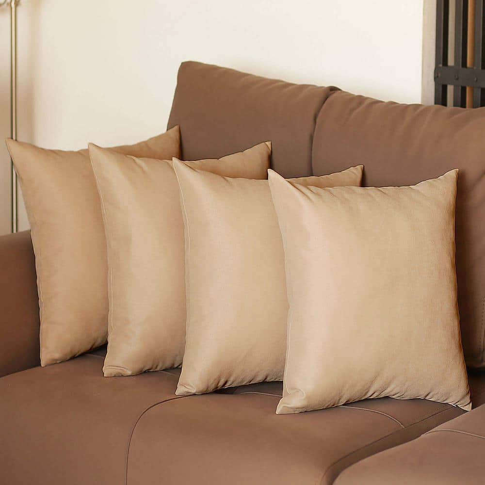 Beige Polyester Euro Square Pillow Covers Set of 4