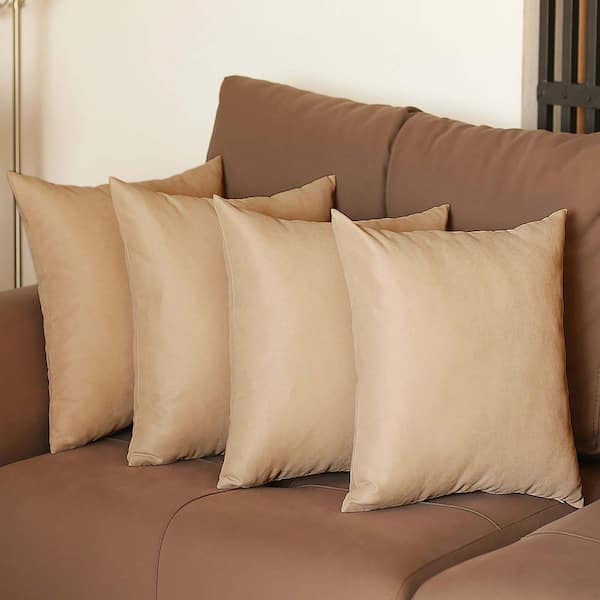 MIKE & Co. NEW YORK Honey Decorative Throw Pillow Cover Solid Color 18 in. x 18 in. Beige Square Pillowcase Set of 4