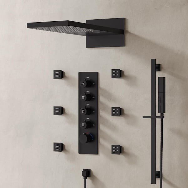 EVERSTEIN 7-Spray Ceiling Mount Dual Fixed and Handheld Shower Head 2.5 GPM in Matte Black
