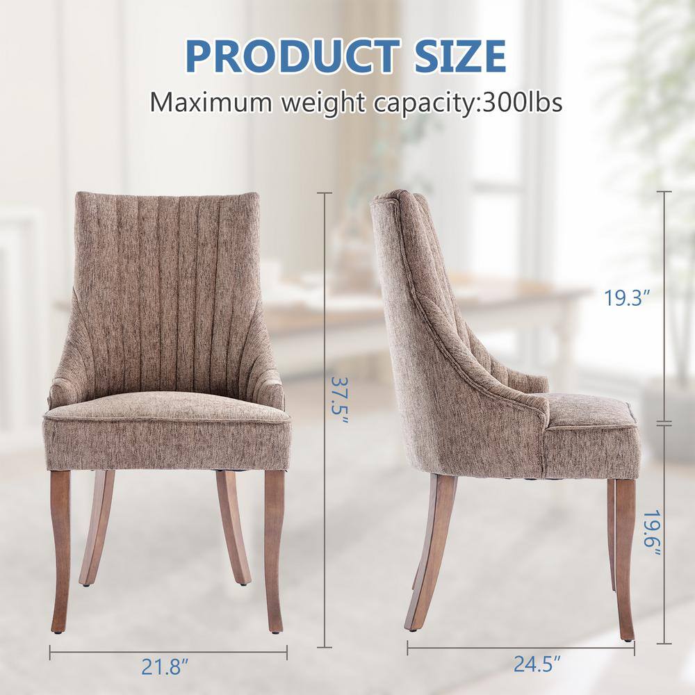 Brown Linen High Back Upholstered Dining Chairs with Wood Legs
