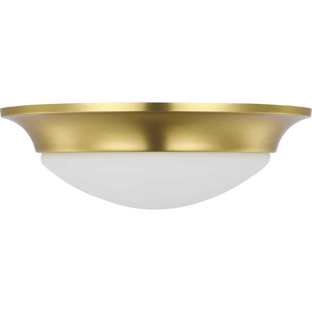Satin Brass 11.5'' Etched White Glass Transitional Flush Mount