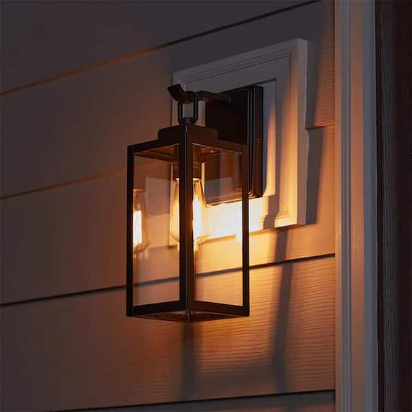 1- Light Matte Black Outdoor Wall Lantern Sconce with Clear Glasee