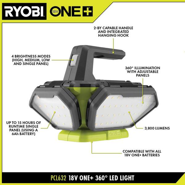 thumbnail image 2 of Ryobi 18V Cordless Workshop Lantern – 400 Lumen LED, Tool Only, Green 2 of 4