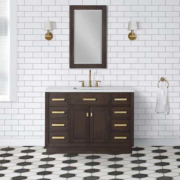 Water Creation Chestnut 48 in. W x 21.5 in. D Vanity in Brown Oak with Marble Vanity Top in White with White Basin