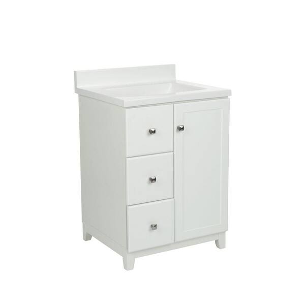 Design House Shorewood 24 in. W x 21 in. D 1-Dr 2-Dwr Vanity in White with Cultured Marble Top with Solid White Basin