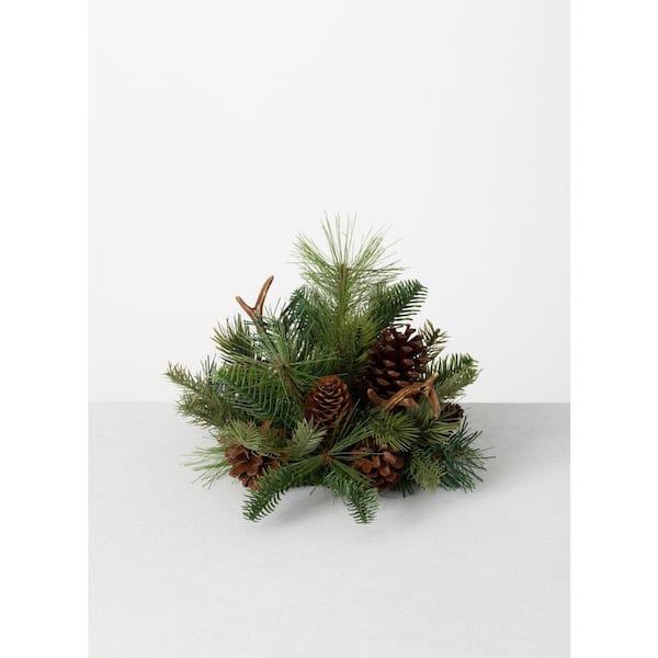 SULLIVANS 11" Artificial Green Pine and Antler Half Orb